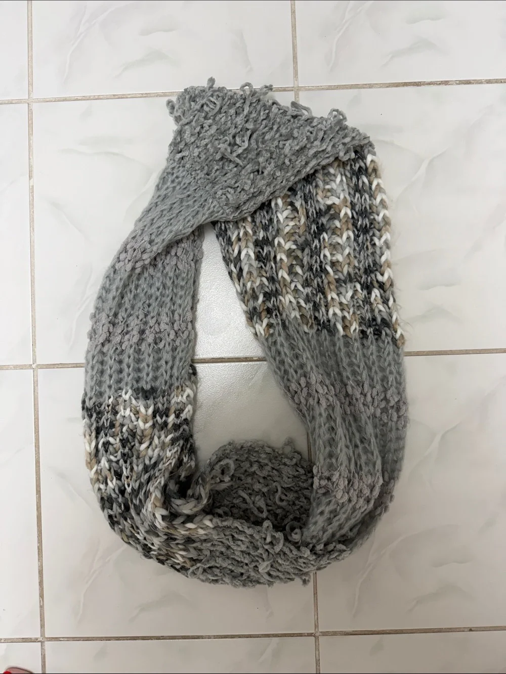 Apt. 9 Gray Knit Scarf with Multicolor Marled Panel